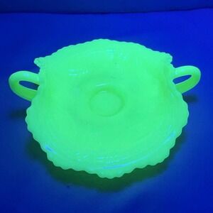 Antique Fenton Prayer Rug Custard Glass Bon Bon Bowl Double Handle